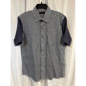 Stitched Mens Blue Gingham Short Sleeve Shirt Collection Size XXL